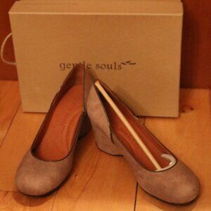 NEW Gentle Souls Ridge-Amaru Mocha Tan Nubuck Leather Lined Wedge Comfort Heels